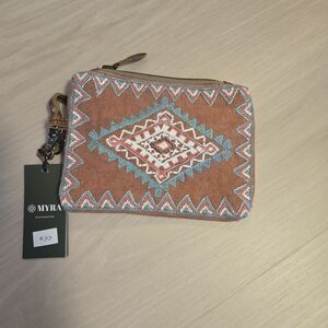 Myra Bag Rust and Aqua Patterned Clutch